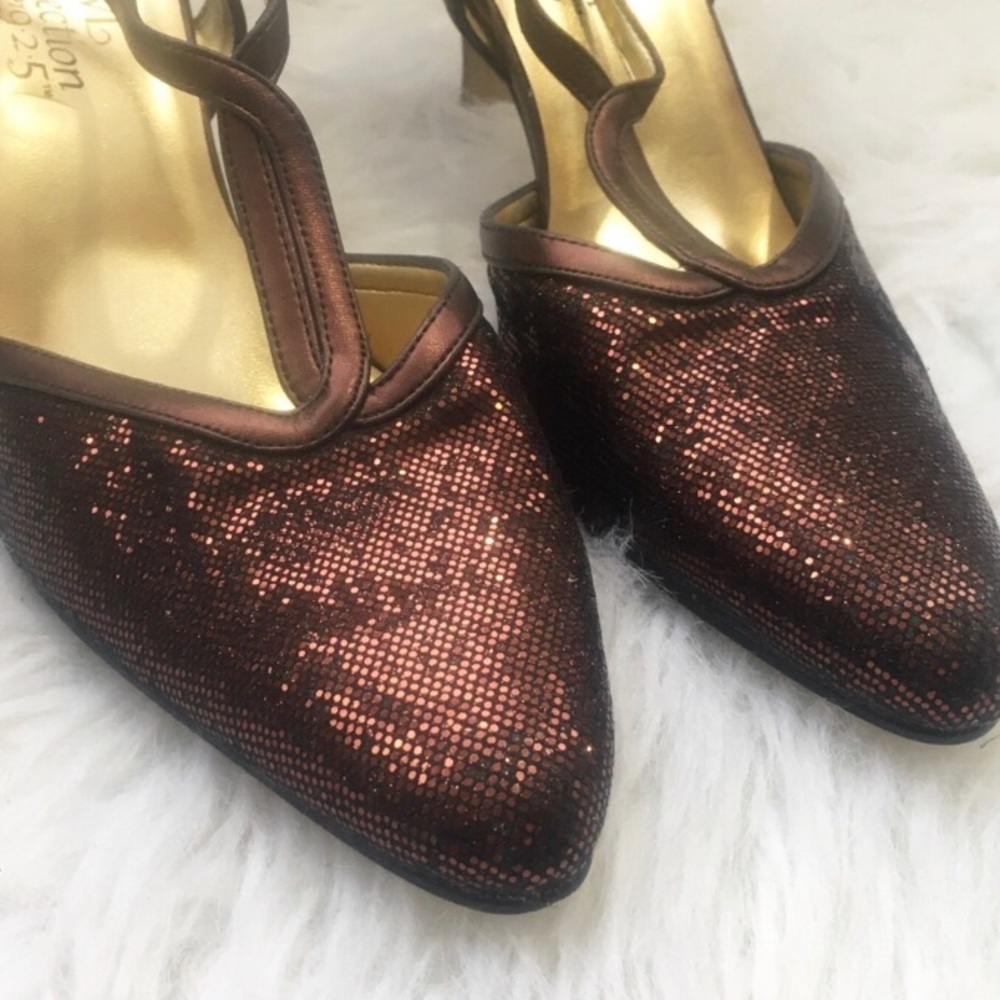 Pointed T Strap Metallic Glittery Strappy Heel